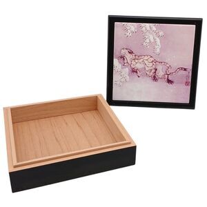 Wooden Jewelry Keepsake Box – Tiger in the Snow Design Art Tile Lid, 8"x8"x2.25"